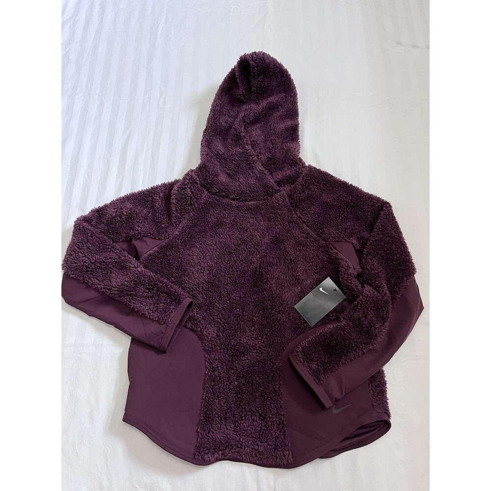Nike Therma Fleece Sherpa Hoodie Jacket Womens XS Burgundy Plum Plush Warm NWT
